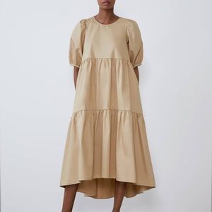 Zara Tiered Beige Dress